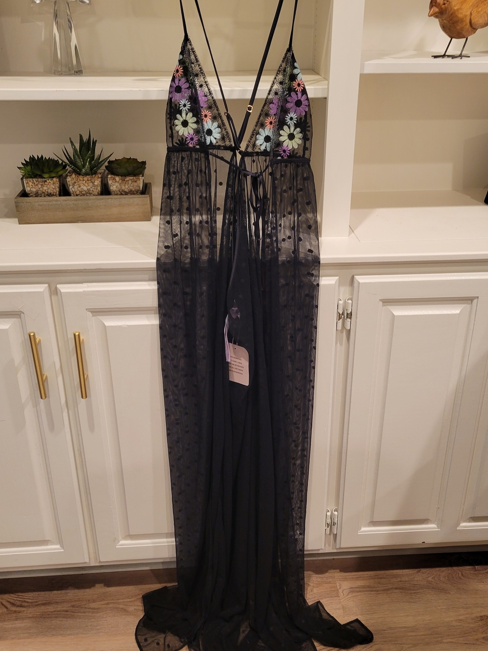 Savage X Fenty Black Embrodered And Mesh Nightgown